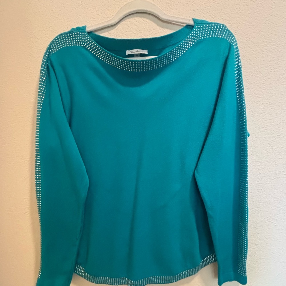 NEW w/o Tags Vila Milano Teal Rhinestone Bling Beaded GORGEOUS Sweater